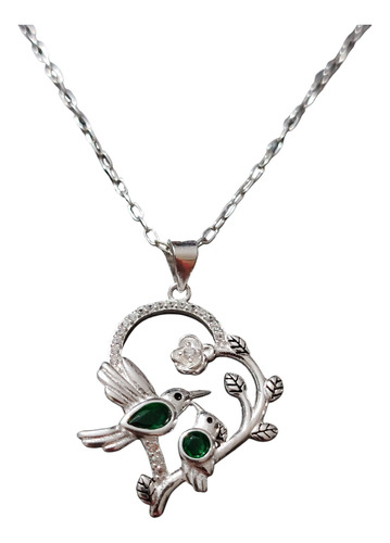 Collar Cadena Corazón Colibrí Mama Hijo Plata 925 + Caja Reg