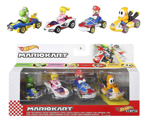 Hotwheels Mariokart - Pack X 4 Personajes - Die Cast- Mattel