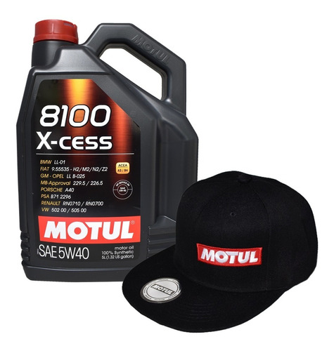 Aceite Sintético 5w40 Para Auto Motul 8100 X-cess 5l + Gorra