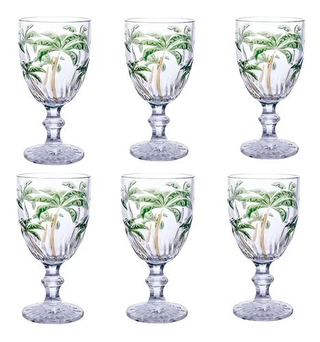 Conjunto 6 Taças ​Vidro Palm Tree Coqueiro 300ml Transparente Class Home