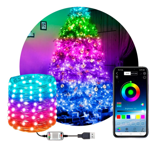 Luz Led Guirnalda Alambre Multicolor App Bluetooth Usb 5m