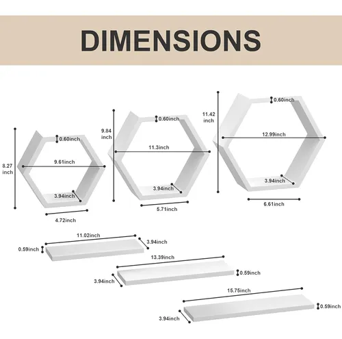 Estantes Flotantes Hexagonales De Madera, Juego De 6 Peines