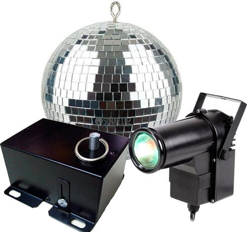 Esfera Espejada Boliche Nro-50 Con Motor Mas Pin Spot Led 