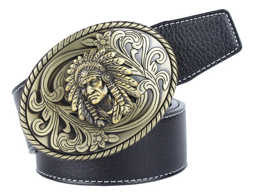 Cinturón De Piel Con Hebilla Ovalado Vintage Estilo Vaquero