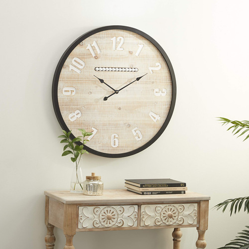 Deco 79 Reloj Pared Redondo Madera Granja 32 X 32  Marron