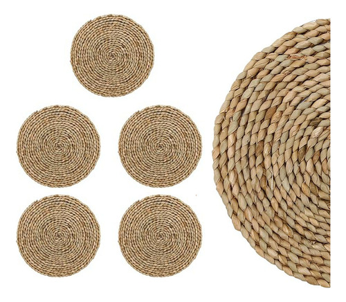 Posavasos Con Forma De Totora Redonda, Tejido Rústico, En Fo