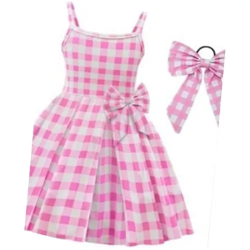 comprar Trajes Rosa Cuadros De Barbie.disfraz Para Niña, Trajes Cosplay De Película, Trajes Cosplay