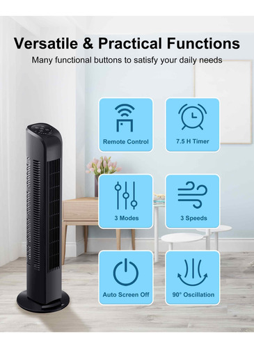 Ventilador De Torre Oscilante Eléctrico Con Control Remoto Negro