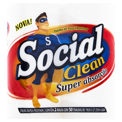 Papéis toalha Social Clean Super Absorção 50 folhas pacote de 2 u