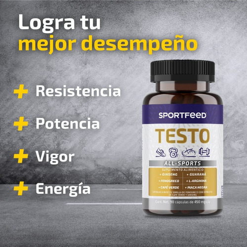 Imagen 2 de 7 de Sportfeed 90 Cápsulas Testosterona Fenogreco Maca L Arginina Sabor Sin Sabor