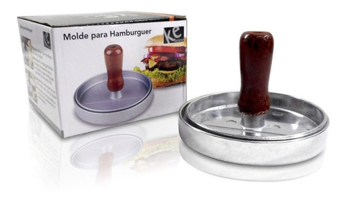 Modelador Prensa Hamburguer Aluminio Cabo Madeira Ø 11 Cm Cor Prateado Cabo Madeira