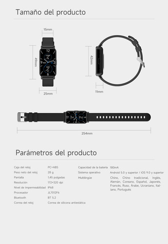 Reloj Inteligente Morein Z165 1.45 Deportivo Ip68 Bluetooth Plateado Silicona Gris Plateado