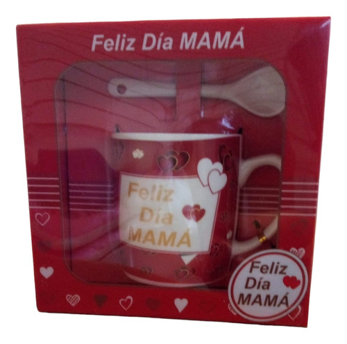 Taza Para Mamá  Cuchara Y Cajita De Regalo Feliz Día Mamá 