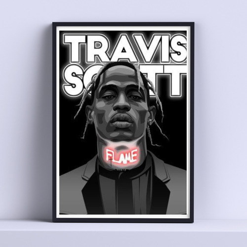 Cuadro Travis Scott Flame Decorativo 30x40 Con Vidrio 