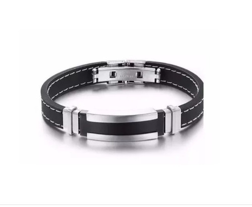 Bracelete Masculino Silicone Com Prata Inox Homens Moda