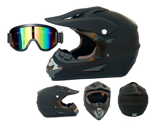 Casco Tipo Cross Bmx Mtb Negro Mate Dot Con Goggles 