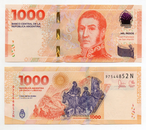 Billete Argentina 1000 Pesos San Martin Serie N Sin Circular
