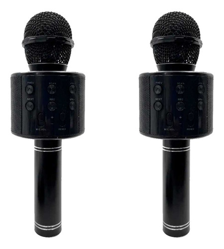 Kit 2 Micrófono Karaoke Bluetooth Mb-117 Link Bits Color Negro