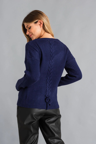 Sweater Importado Lana Escote V Trenza Espalda Premium