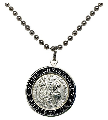 Collar - St. Christopher Surf Necklace, Large Pendant, Silve