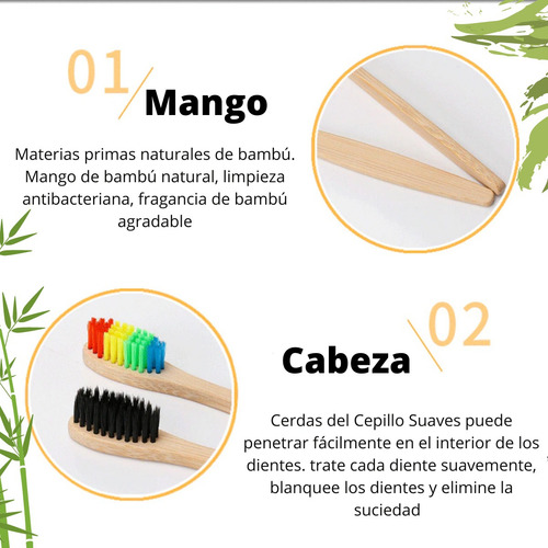 Cepillo Dental Ecológico Bambú Biodegradable 20 Pzs Color Amarillo