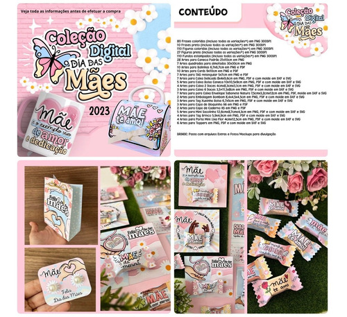 Kit Digital Dia Das Mães 2023 Frases Lettering Pandoca