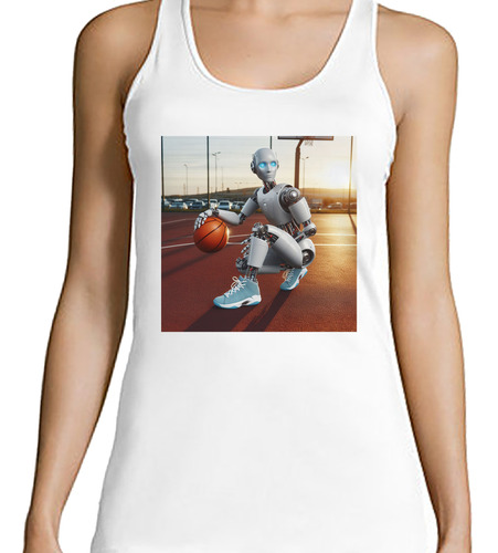 Musculosa Mujer Robot Sentado En Pelota De Basquet Sport