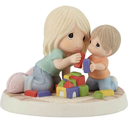 Mom And Little Boy With Blocks Figurine