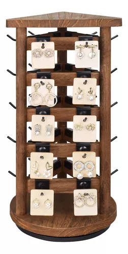 Soporte de exhibición de joyas de madera natural, torre giratoria de  joyería, pendientes y aretes, soporte de almacenamiento de tarjetas para  tienda