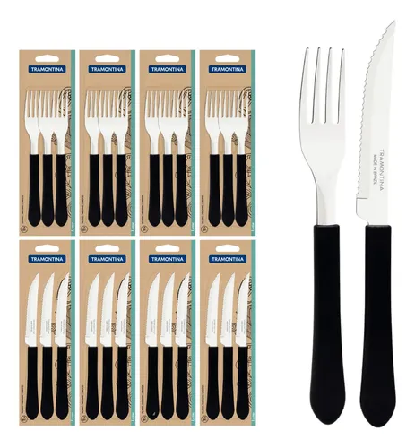 Tramontina Kit Restaurante 24 Talheres Garfo Faca Com Serra Buffe...