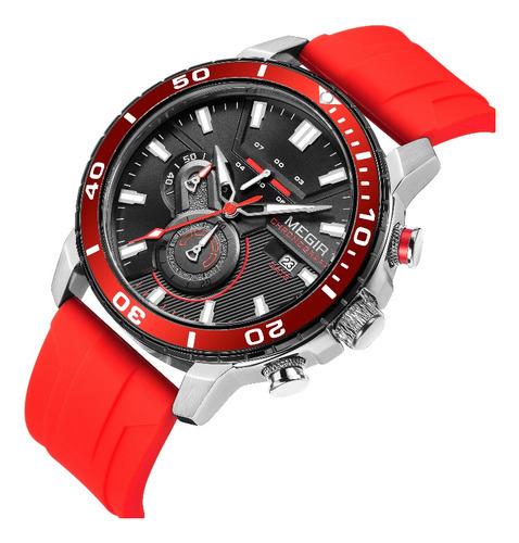 Reloj Megir Fashion Con Cronógrafo Y Calendario Luminoso Color De La Correa Rojo