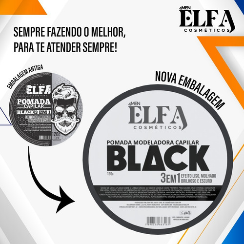 Imagem 2 de 5 de Pomada Modeladora Extra Forte Black 120g - Elfa Pigmentadora