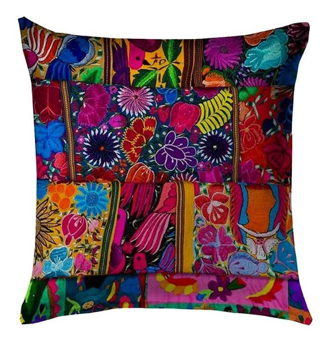 Cojin Decorativo Motivos Mexicanos Flores Textil Mexicano
