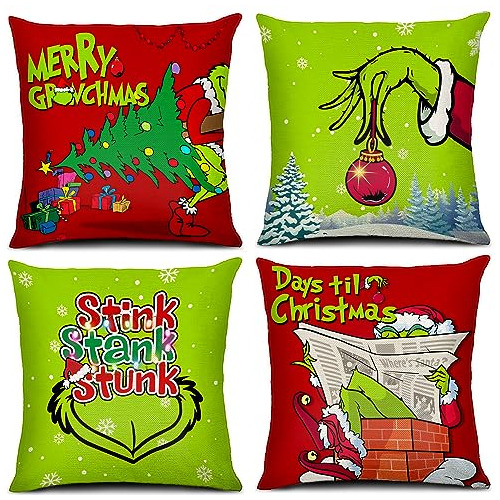 Fundas De Almohada De Navidad De 18x18 Juego De 4 Decor...