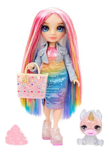 Muñeca Rainbow Brillos + Mascota + Slime Original High 