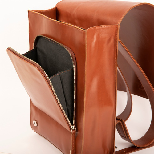 Mochila De Cuero Natural Portalaptop Unisex Shimokita
