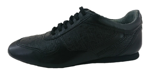 Tenis Hombre Casual Marca Franco Cuadra Piel Avestruz Negro 