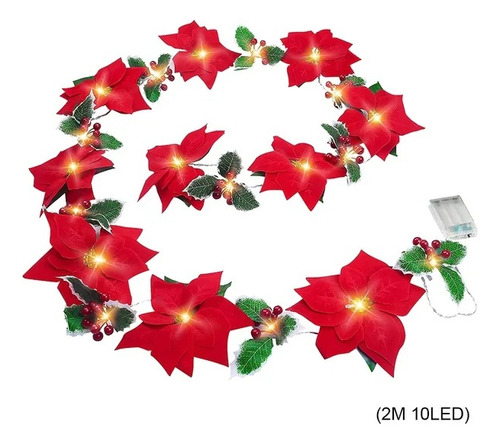 Guirnalda Con 10 Flores Navideñas Y Luces Led 2m