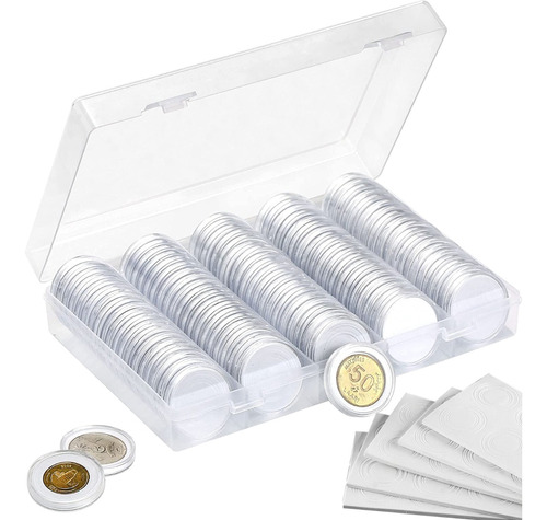  100 Capsulas 30mm Moneda Almacenaje Limpio Caja Plástica 