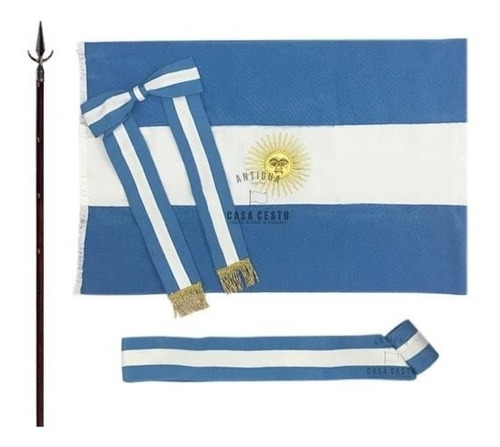 Bandera Argentina Ceremonial Jardin Con Moño + Tahali + Asta