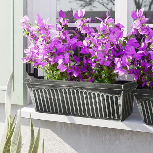 Set 3 Macetas Jardinera De Plástico Decoración Para Jardin Negro/plata Maceta