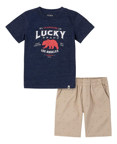 Lucky Brand Boys' 2 Pieces Shorts Set, Peacoat/plaza Taupe, 