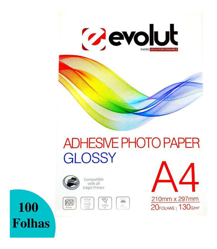 100 Folhas Papel Fotográfico Adesivo Glossy A4 130g Premium
