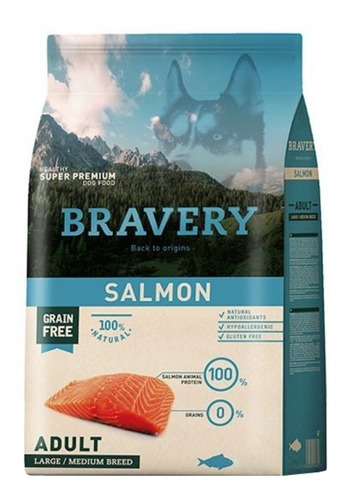 Bravery  Raza Mediana Y Grande Sabor Salmón En Bolsa De 12kg