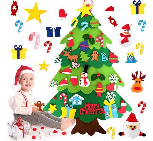 Árbol De Navidad De Fieltro Para Niños Y 50 Luces Led