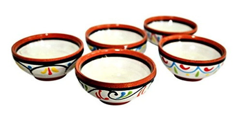 Terracota Blanco Minibowl Juego De 5  Pintado A Mano Desde E