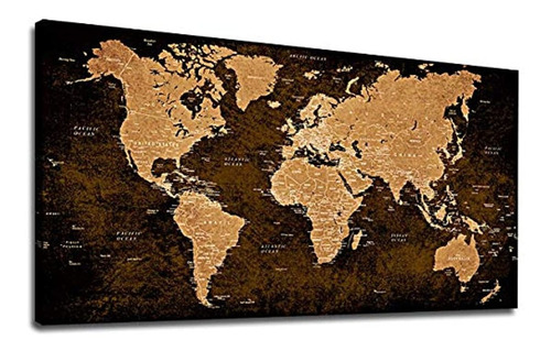 Arte De Pared Vintage Con Mapa Del Mundo-lienzo De Pared