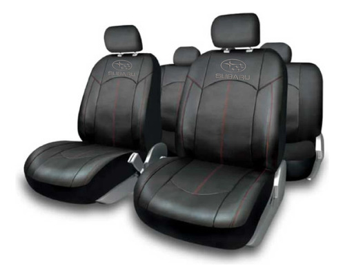 Cubreasiento Funda Ecocuero Líneas Rojas Subaru Logo Bordado