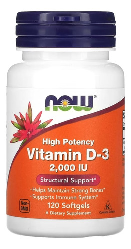 Vitamina D3, 2000 UI, alta potencia, Now Foods, 120 ml, sabor EE. UU., sin sabor