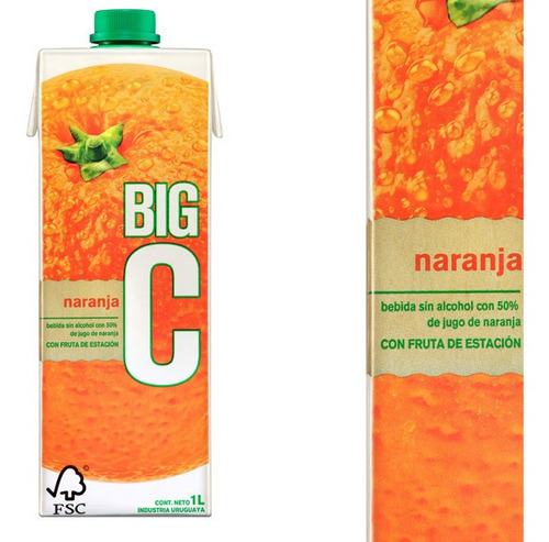 Jugo Big C Sabor Naranja Sin Tacc 1 L Caja X 12 Unids.